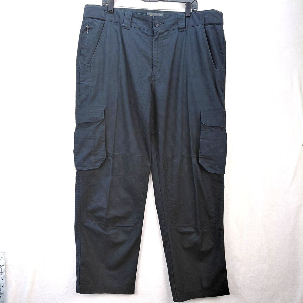 Cabelas Trail Hiker Cargo Pants Mens 40x32 Black Double Knee Ripstop Tactical